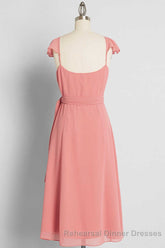 Peach Cap Sleeve Tie-Side Short Semi Formal Prom Dress